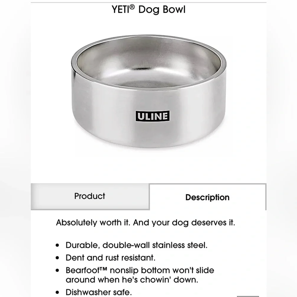 YETI BOOMER 8 CUP Stainless Dog Bowl Co-Branded with ULINE NIB